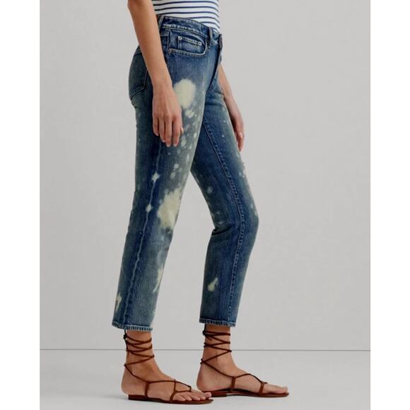 Ralph Lauren Womens 4 Bleach Splattered Ankle Straight Jeans Blue Preppy Artsy - Picture 2 of 9